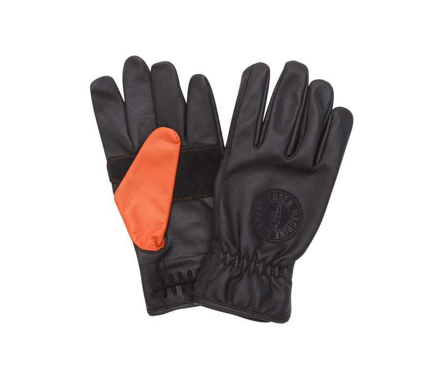 Loser Machine Death Grip Leather Motorcycle Gloves - Black and Orange
