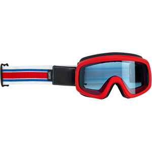 Biltwell Overland 2.0 Goggles - Red White Blue Racer Strap MX Motorcycle