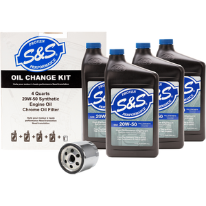 S&S Synthetic 20w50 Oil Change Kit w/Chrome Filter fits Harley Davidson Twin Cam