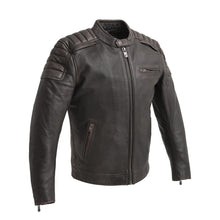 Load image into Gallery viewer, First MFG Men&#39;s Motorcycle Jacket - The Cruisader Black Brown Leather Classic Style