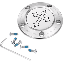 Load image into Gallery viewer, FIGURATI DESIGNS TIMING COVER SILVER WITH CROSS, 5-HOLE FD41-TC-5H-SS