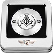 Load image into Gallery viewer, FIGURATI DESIGNS TIMING COVER SILVER WITH MASONIC EMBLEM, 2-HOLE FD42-TC-2H-SS