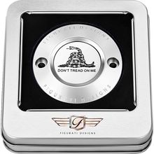Load image into Gallery viewer, FIGURATI DESIGNS TIMING COVER SILVER WITH DON'T TREAD ON ME, 2-HOLE FD40-TC-2H-SS