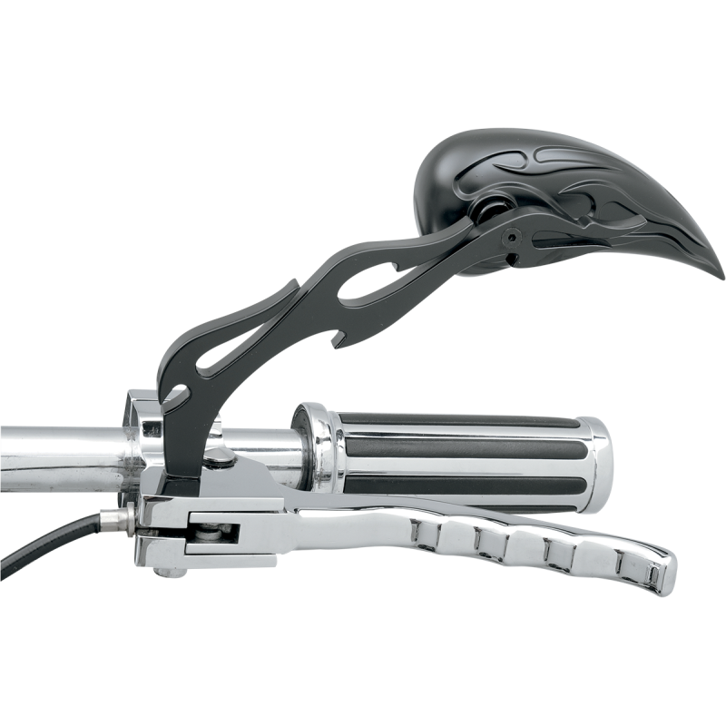 DRAG SPECIALTIES FLAMED STEM TEARDROP MIRROR BLACK 6