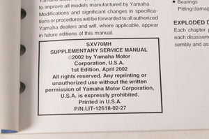 Yamaha Supplementary Service Manual Repair Maintenance Shop | SXV70MH 2003 - Very Good