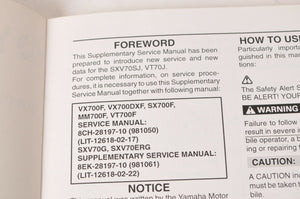 Yamaha Supplementary Service Manual Repair Maintenance Shop | SXV70 VT70 2004 - Very Good