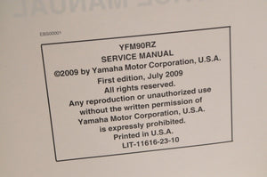 Genuine Yamaha SERVICE SHOP MANUAL LIT-11616-23-10 RAPTOR 90 YFM90RZ 2010 - Very Good