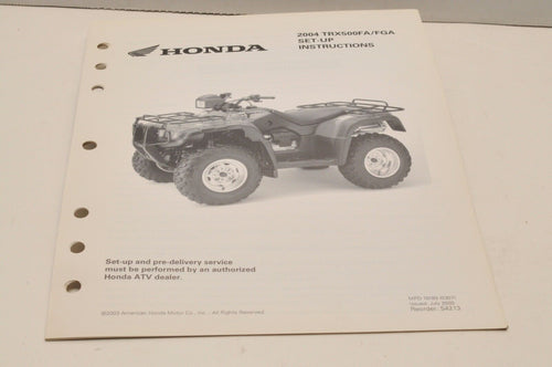 2004 TRX500FA/FGA Genuine OEM Honda Factory SETUP INSTRUCTIONS PDI MANUAL S4213 - Very Good