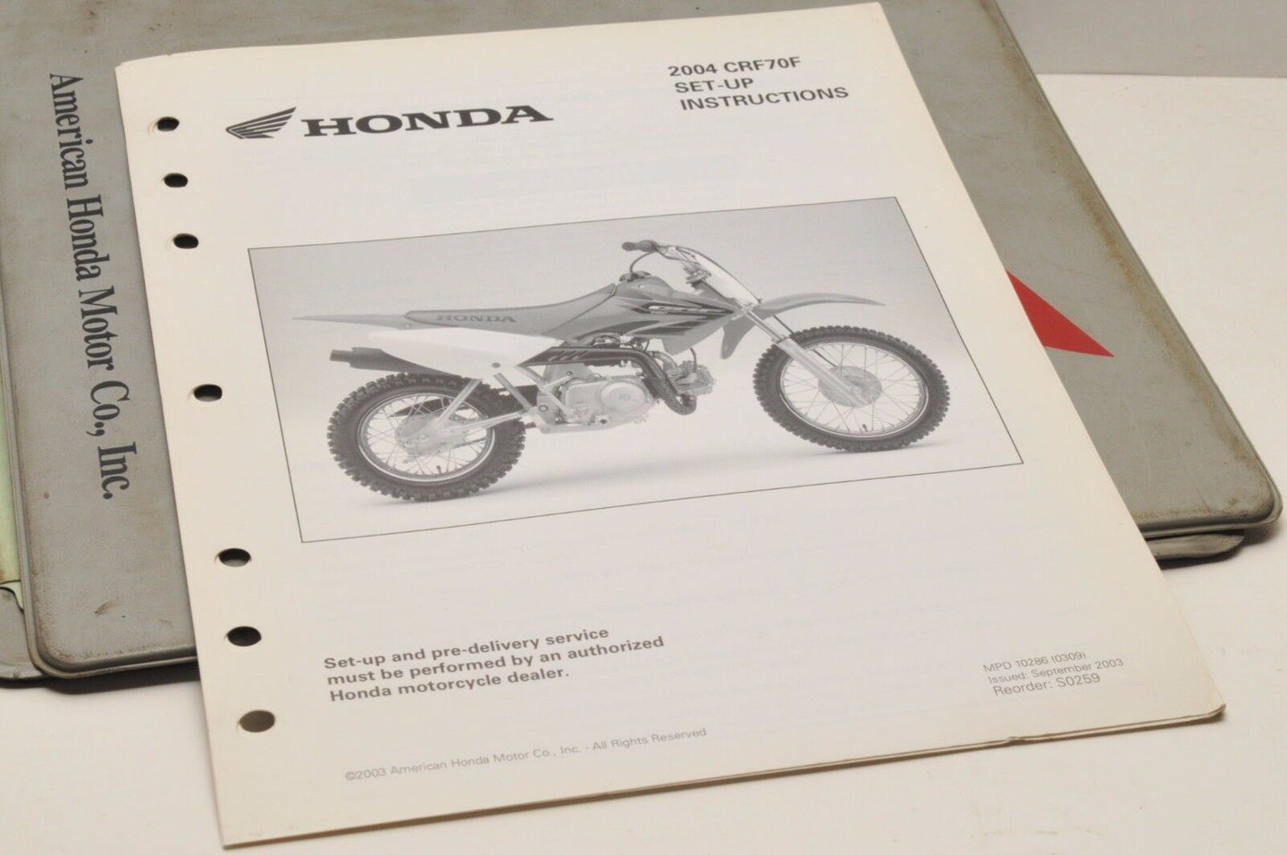 2004 CRF70F CRF70 F GENUINE Honda Factory SETUP INSTRUCTIONS PDI MANUAL S0259 - Very Good