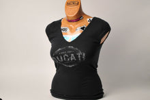 Load image into Gallery viewer, Ladies Ducati Montreal T-Shirt Black Grey V Neck Bella Women&#39;s Motorcycle Top