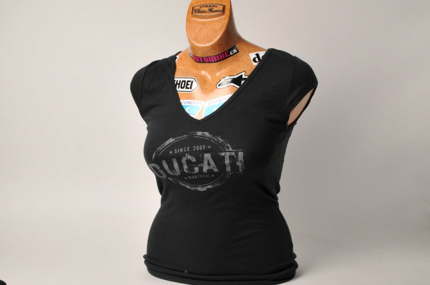 Ladies Ducati Montreal T-Shirt Black Grey V Neck Bella Women's Motorcycle Top