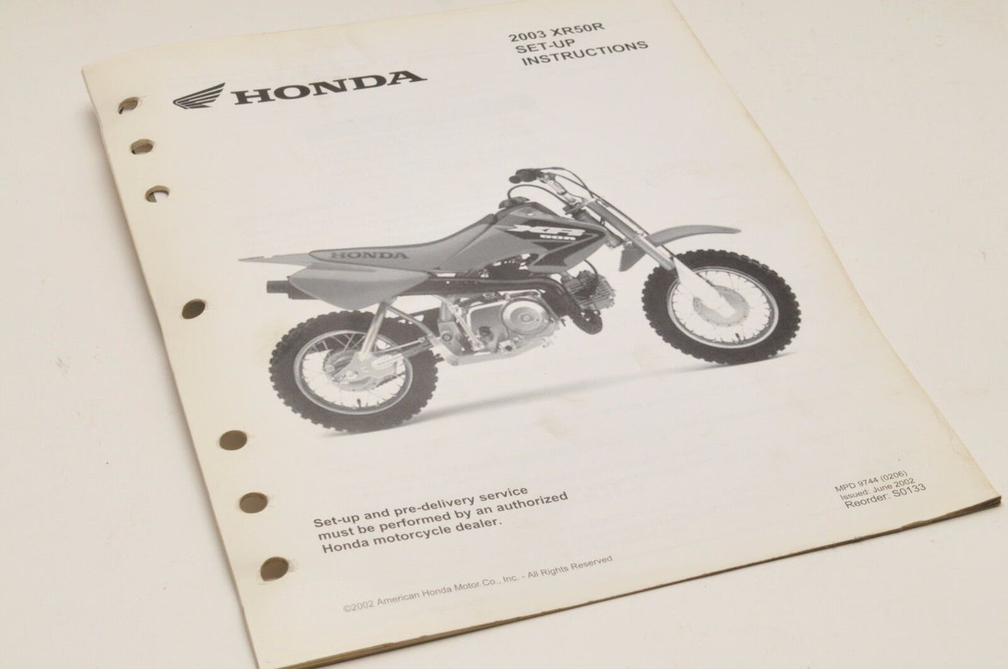 2003 XR50R XR50 GENUINE Honda Factory SETUP INSTRUCTIONS PDI MANUAL S0133 - Very Good