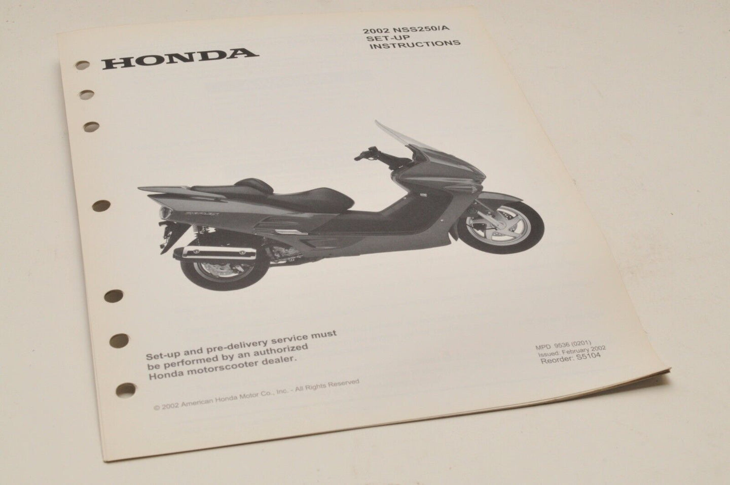 2002 NSS250 / A Genuine OEM Honda Factory SETUP INSTRUCTIONS PDI MANUAL S5104 - Very Good