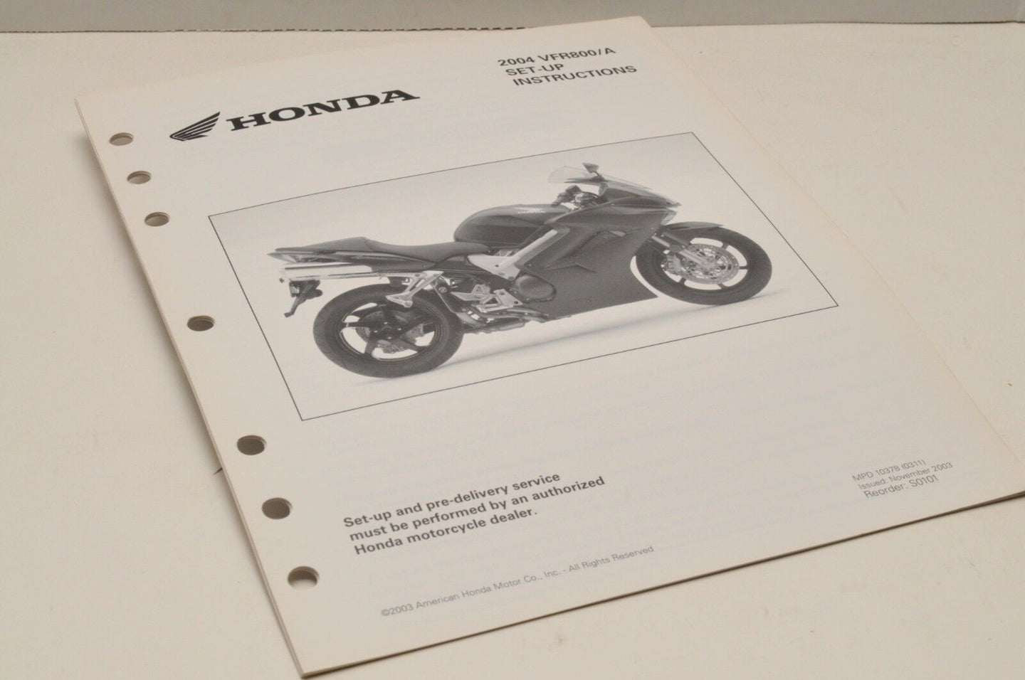 2004 VFR800 VFR800A Genuine OEM Honda Factory SETUP INSTRUCTIONS PDI MANUAL 0101 - Very Good