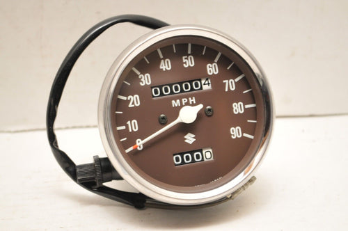 NOS OEM SUZUKI SPEEDO SPEEDOMETER - BROWN FACE 90MPH  #2 0.4MILES - Like New
