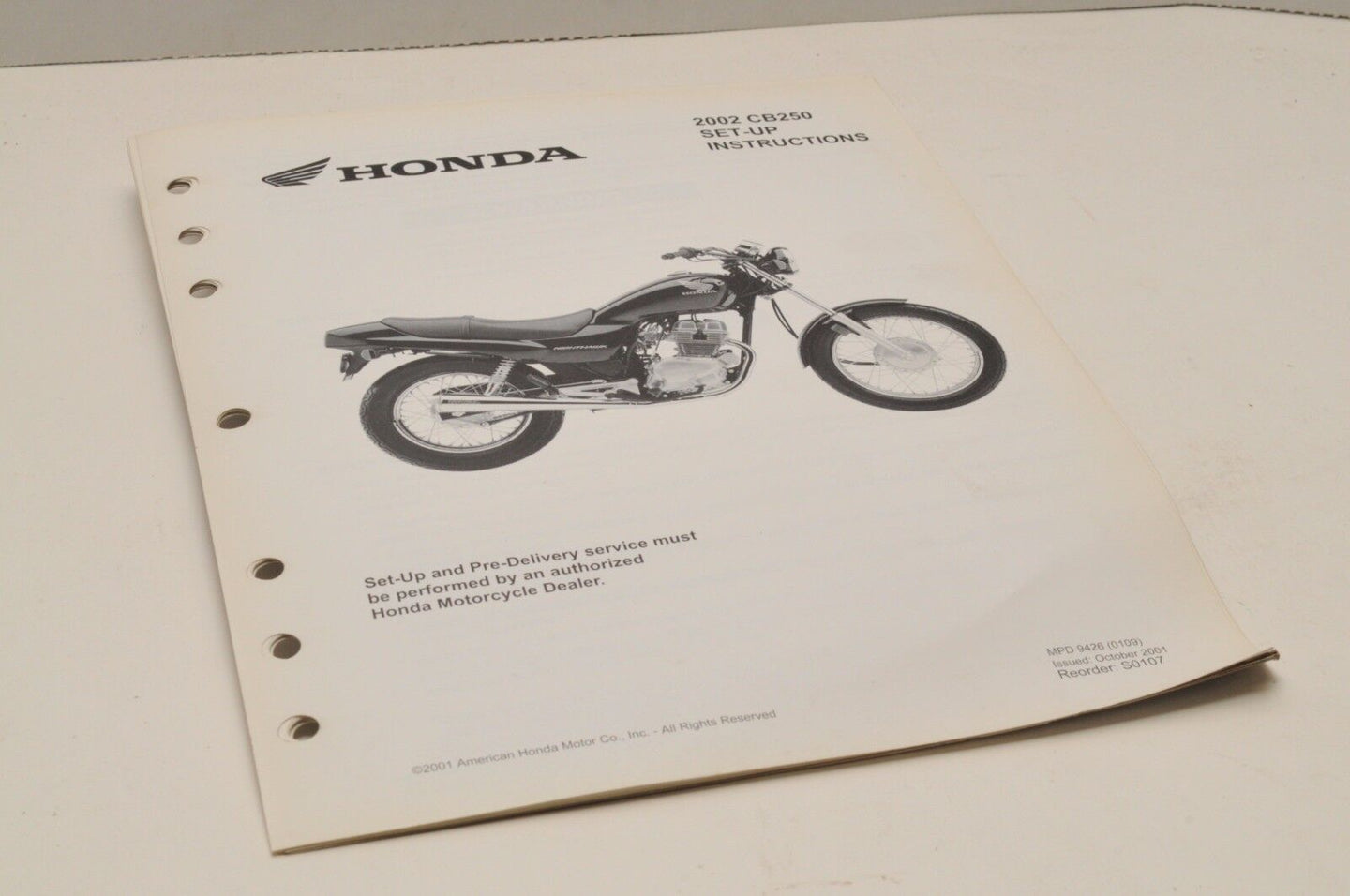 2002 CB250 NIGHTHA Genuine OEM Honda Factory SETUP INSTRUCTIONS PDI MANUAL S0107 - Very Good