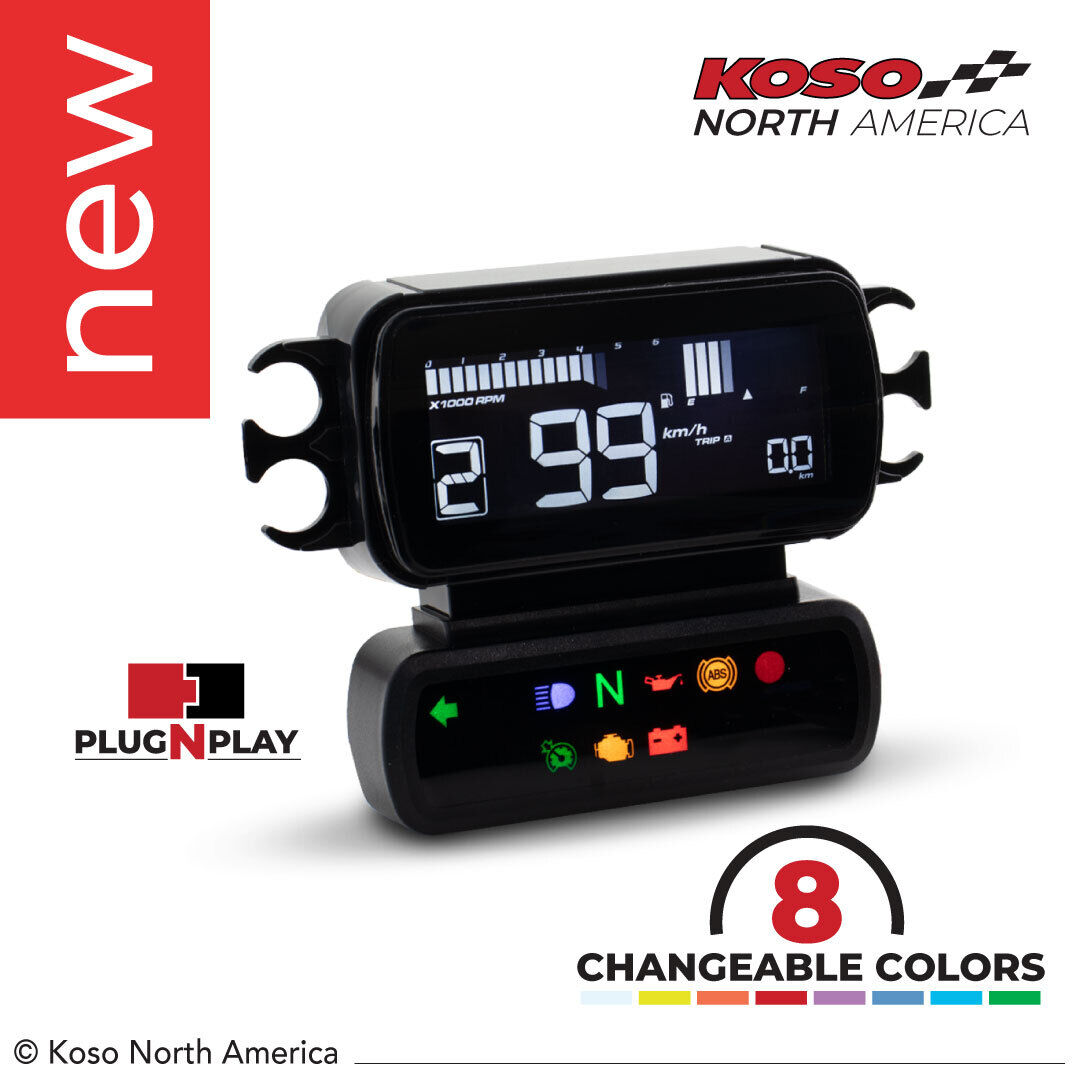 Koso D2 LCD Multi-Function Gauge Speedometer Dash for 14+ Dyna Softail Sportster