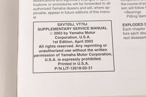 Yamaha Supplementary Service Manual Repair Maintenance Shop | SXV70 VT70 2004 - Very Good