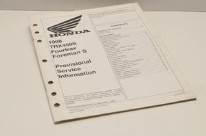 Genuine OEM Honda Factory Service MANUAL PROVISIONAL INFORMATION 1998 TRX450S  - Very Good