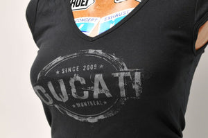 Ladies Ducati Montreal T-Shirt Black Grey V Neck Bella Women's Motorcycle Top