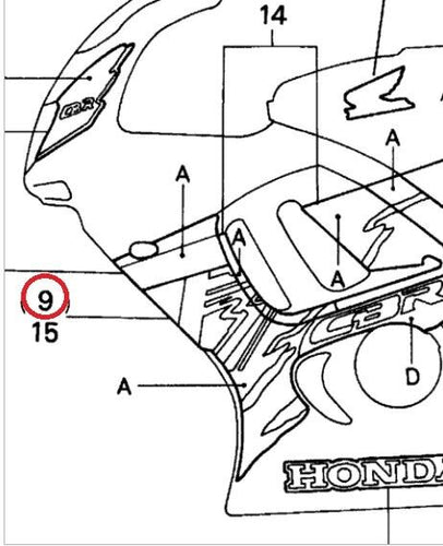 NOS OEM HONDA DECAL 64307-MAL-890ZB STRIPE A. R. COWL LOWER TYPE4 CBR600F3 