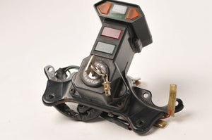 Genuine Yamaha 1977 XS750 Pilot Light assembly,Ignition Switch,Gauge bracket,KEY - Very Good