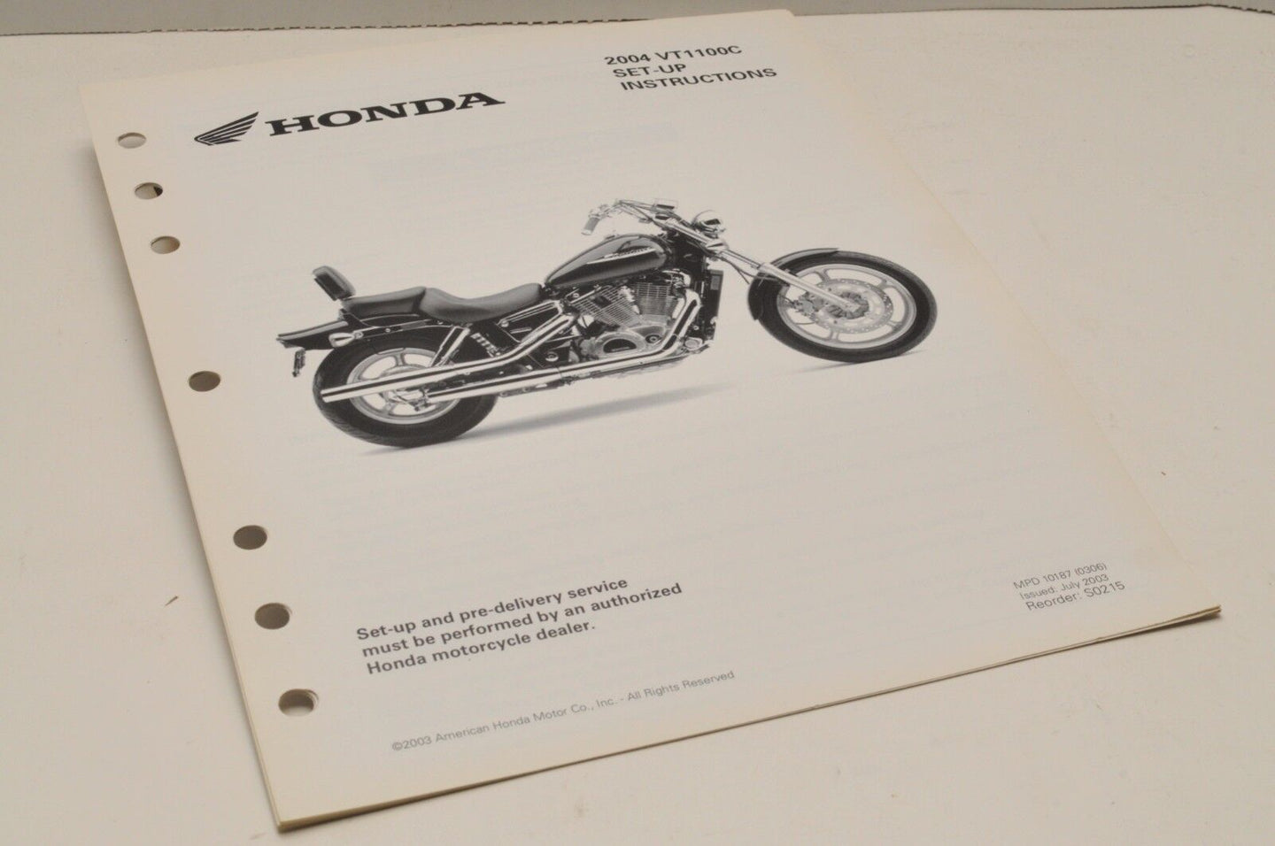 2004 VT1100C SHADOW GENUINE Honda Factory SETUP INSTRUCTIONS PDI MANUAL S0215 - Very Good