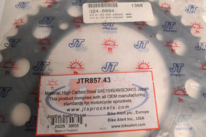 JT Steel Rear Sprocket JTR857.43 43T Fits Yamaha XT600 XV250 SRV250 ++ - Like New