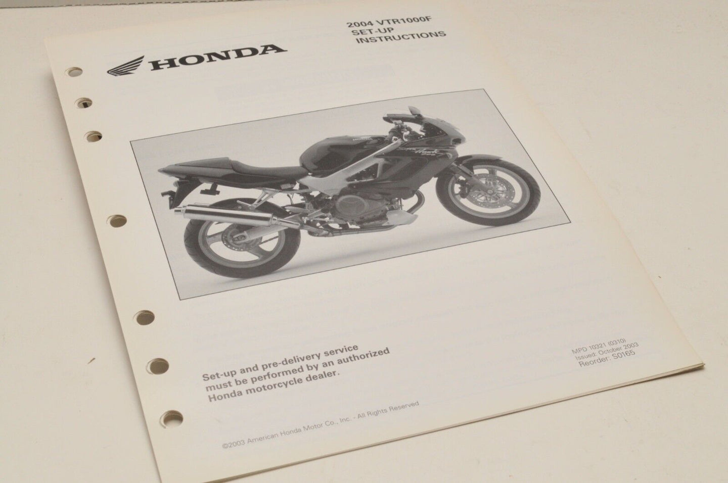 2004 VTR100F SUPER HAWK OEM Honda Factory SETUP INSTRUCTIONS PDI MANUAL S0165 - Very Good