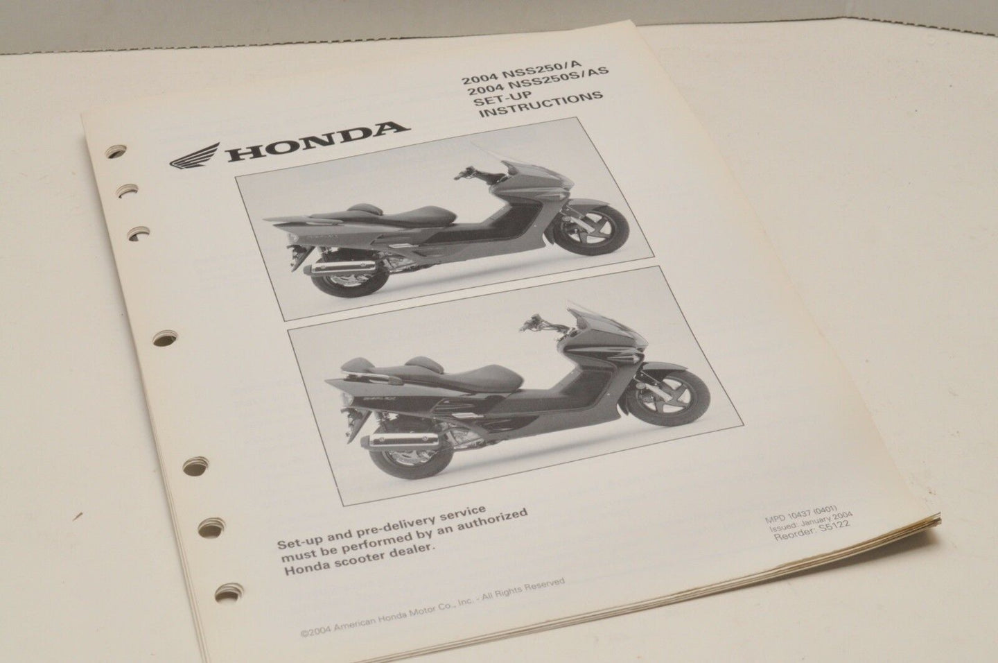 2004 NSS250 A S AS Genuine OEM Honda Factory SETUP INSTRUCTIONS PDI MANUAL S5122 - Very Good