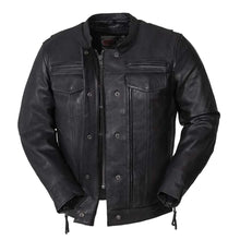 Load image into Gallery viewer, First MFG Men&#39;s Motorcycle Jacket - The Raider Black Leather Biker