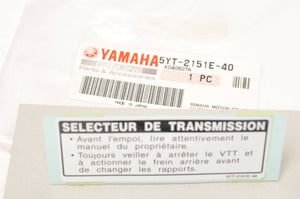 New NOS Genuine Yamaha 5YT-2151E-40 Decal Label,Caution Grizzly Raptor Français - Like New