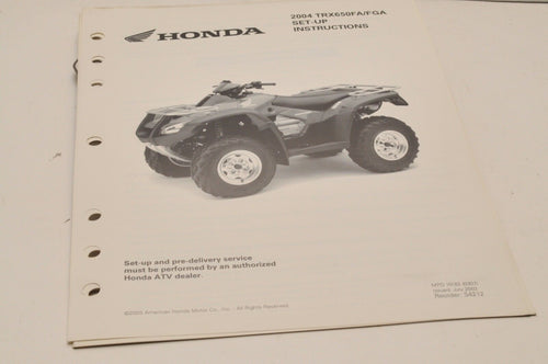 2004 TRX650FA/FGA Genuine OEM Honda Factory SETUP INSTRUCTIONS PDI MANUAL S4212 - Very Good