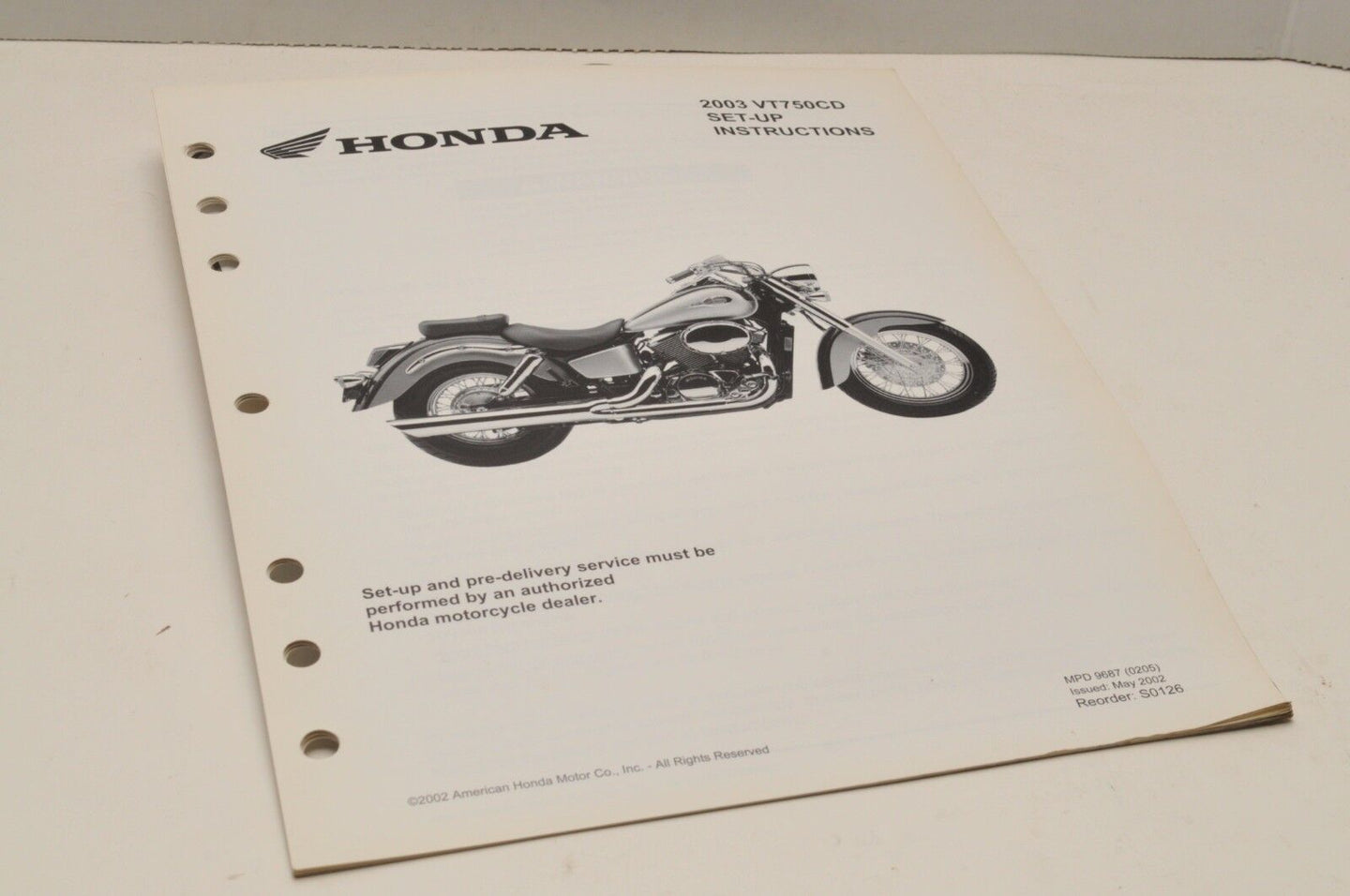 2003 VT750CD SHADOW Genuine OEM Honda Factory SETUP INSTRUCTIONS PDI MANUAL 0126 - Very Good