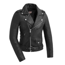 Load image into Gallery viewer, First MFG Women&#39;s Motorcycle Jacket - The Popstar Premium Black Leather