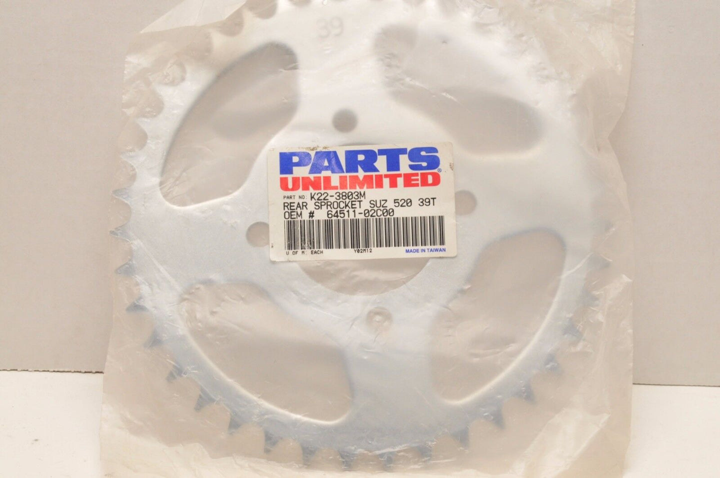 Parts Unlimited K22-3803M Steel Rear Sprocket 39T (REPL. SUZUKI 64511-02C00) - Like New
