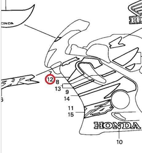 NOS OEM HONDA DECAL 64356-MBW-A00ZA STRIPE A L.COWL LOWER (TYPE3) CBR600F4 2000 - Like New