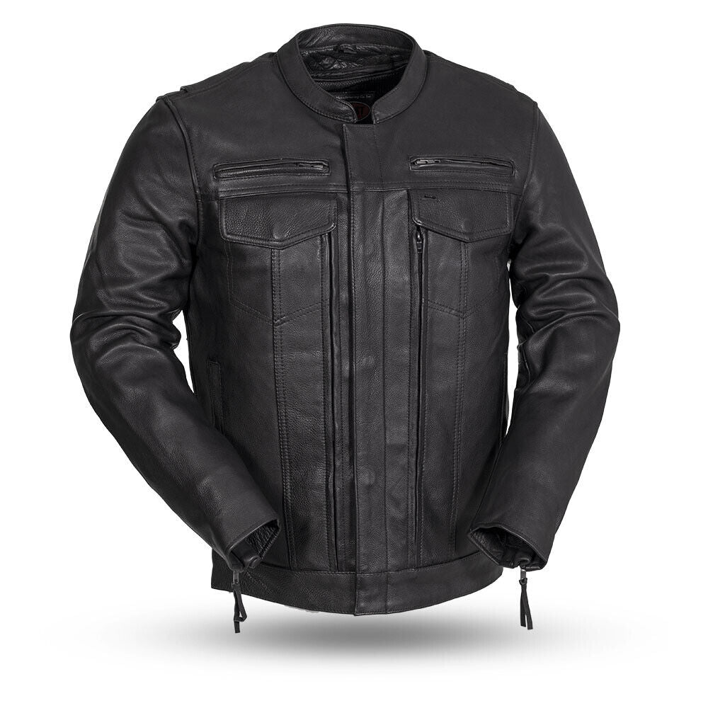 First MFG Men's Motorcycle Jacket - The Raider Black Leather Biker