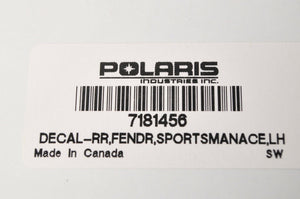 Genuine Polaris 7181456 Decal,Rear Fender LH Sportsman Ace 2015 15 570