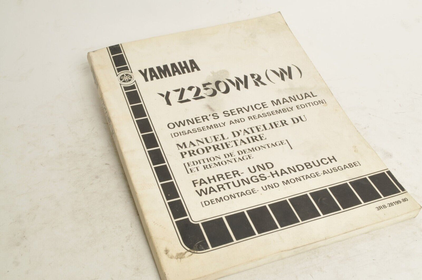 Yamaha Owner's Service Manual YZ250WR W 1989 English French German 3RB-18199-80 - Very Good