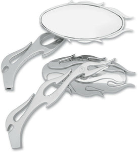 DRAG SPECIALTIES FLAME OVAL MIRROR CHROME (PR) 0640-0484