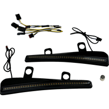 Load image into Gallery viewer, CUSTOM DYNAMICS LIGHT  LED TURN SIGNAL WINDSHIELD TRIM BLACK W/SMK LENS CD-RG23-SWT-B