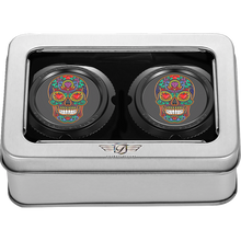 Load image into Gallery viewer, FIGURATI DESIGNS FRONT AXLE NUT COVERS BLACK WITH SUGAR SKULLS FD30-FAC-BLK