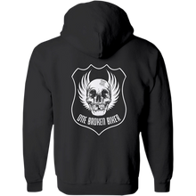 Load image into Gallery viewer, ONE BROKEN BIKER MENS ZIP UP 3 LOGO HOODIE SM M3LOGOZIPHDS