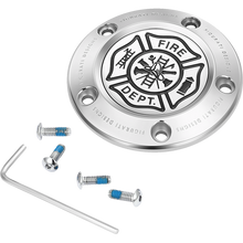 Load image into Gallery viewer, FIGURATI DESIGNS TIMING COVER SILVER WITH MALTESE CROSS-FIRE, 5-HOLE FD74-TC-5H-SS