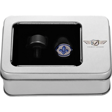 Load image into Gallery viewer, FIGURATI DESIGNS BLUE FLEUR-DE-LIS SEAT SCREW BLACK FD05-SEAT_SCREW-BK