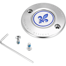 Load image into Gallery viewer, FIGURATI DESIGNS BLUE FLEUR-DE-LIS M8 TIMING COVER SILVER FD05-TC-2H-SS