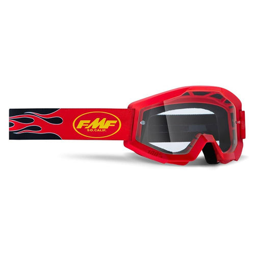 FMF Racing PowerCore Flame Youth Goggles OSFM Red/Clear Lens
