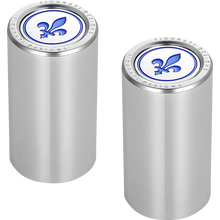 Load image into Gallery viewer, FIGURATI DESIGNS BLUE FLEUR-DE-LIS DOCKING COVERS SILVER 25X46mm FD05-25.2/46.5-SS