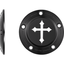 Load image into Gallery viewer, FIGURATI DESIGNS TIMING COVER BLACK WITH CROSS, 5-HOLE FD41-TC-5H-BLK